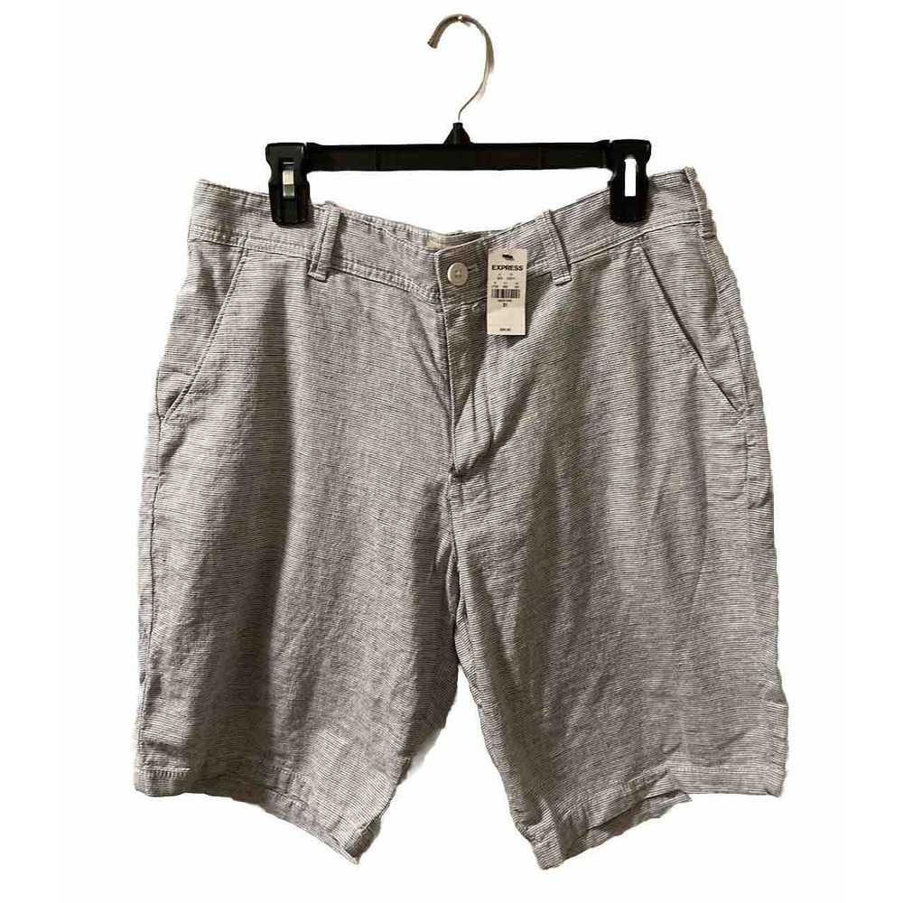 EXPRESS Men Classic Fit Linen Cotton Chino Shorts - Size 31 x 9 Gray Stripe NWT